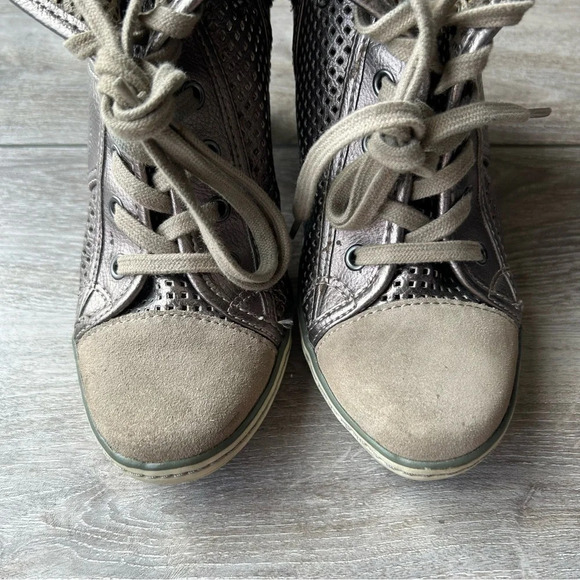 Tamaris  Trend Champagne Perforated Nubuck Leather Fold Over Heeled Sneaker - Picture 5 of 16